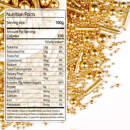 Gold Pearl Rods Sprinkles for Cake Decorating, Edible Sugar Pearls Rods Candy, 150g/5.29oz, Mix Size Cake Topper Donuts Cupcake Cookie Dessert Decorations, Holiday, Wedding Party, Easter Supplies