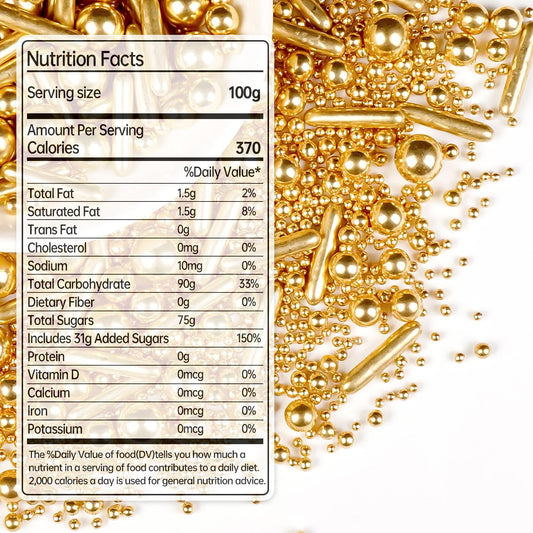 Gold Pearl Rods Sprinkles for Cake Decorating, Edible Sugar Pearls Rods Candy, 150g/5.29oz, Mix Size Cake Topper Donuts Cupcake Cookie Dessert Decorations, Holiday, Wedding Party, Easter Supplies