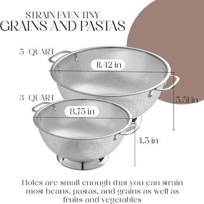 Bellemain Micro-perforated Stainless Steel Colander-Dishwasher Safe (3 QT and 5 QT)