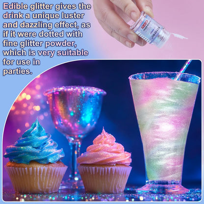 Edible Glitter - 3 Colors Luster Dust Edible, Food Grade Iridescent Glitter for Drinks, Christmas Shimmering Glitter for Cake Decorations, Cocktails, Fondant, Party, Jello - 5g