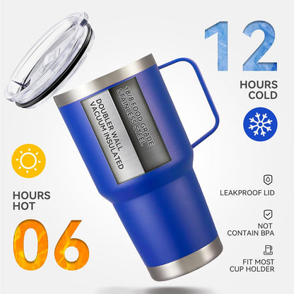 30 oz Tumbler with Handle and Lid, Stainless Steel Tumblers Bulk Double Wall Vacuum Insulated Travel Mug Leak Proof Cup Keep Drinks Cold and Hot Blue, 4 Pack