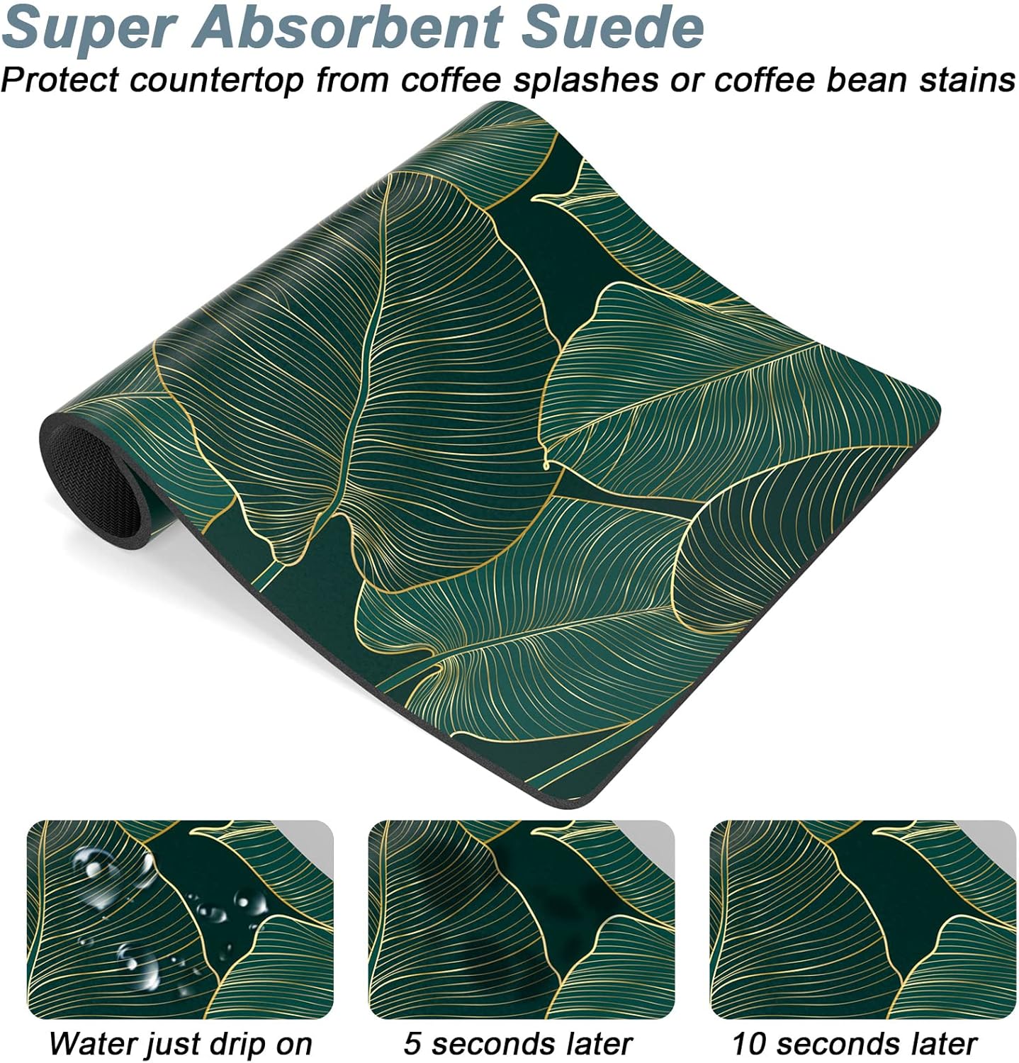 Rnivvi Coffee Mat, 12" x 19" Cute Tropical Theme Coffee Bar Mats for Espresso Machine Station Accessories and Organizer, Hide Stain Rubber Backed Absorbent Dish Drying Pad for Kitchen Counter, Palm