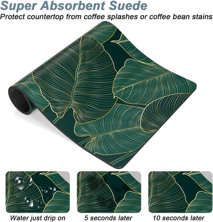 Rnivvi Coffee Mat, 12" x 19" Cute Tropical Theme Coffee Bar Mats for Espresso Machine Station Accessories and Organizer, Hide Stain Rubber Backed Absorbent Dish Drying Pad for Kitchen Counter, Palm