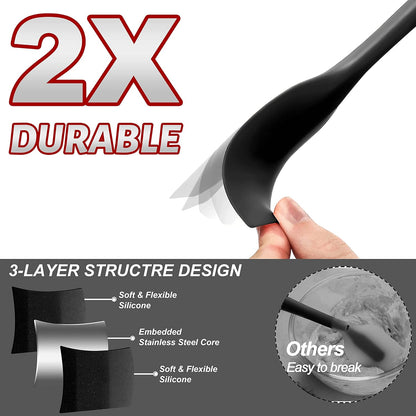 Anaeat 4 Piece Silicone Spatula Set - Seamless One-Pieces Design - Non Stick Rubber Spatulas Kitchen Scraper for Baking, Cooking, Scraping & Mixing, Heat Resistant & BPA Free & Dishwasher Safe (Black)