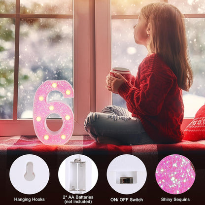Foaky Pink Light up Letters，Pink Party Decorations,Girls Room Decor,Glitter Marquee Numbers,Alphabet Letter Sign for Night Light Birthday Party Girls Gifts, Home Bar Decoration (5)