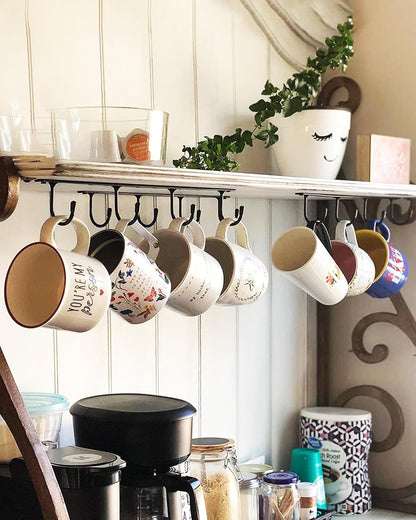 Mugs Hooks 3 Pcs Mug Holder Under Cabinet Coffee Hooks for Mugs Iron Hanging Mug Rack Under Shelf Kitchen Dining Bar Organizer Rack - Bronze