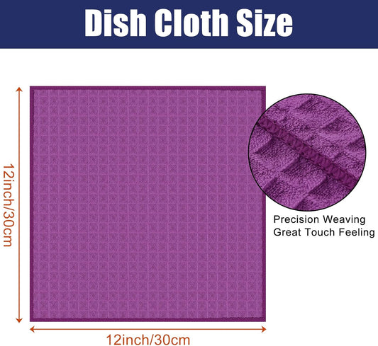 Homaxy Microfiber Waffle Weave Kitchen Dish Cloths, 12 x 12 Inch Ultra Absorbent and Solid Color Dish Towels for Kitchen Fast Drying Dishcloth for Washing Dishes, 6 Pack, Purple