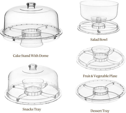 HBlife Cake Stand with Acrylic Dome Cover (12.2"), Multifunctional Serving Cookie Platter Punch Bowl and Cake Plate for Dessert Table Display for Parties (6 Uses)