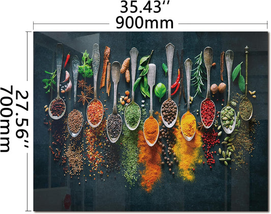 DAIFURONGE Spice Tempered Glass Backsplash For Kitchen Behind Stove,Stove Back Top Cover,Easy to Clean Glass Splashback, Sink Cover Splash Guard,Home Kitchen Wall Decor (35.43"x27.56"(90x70cm))