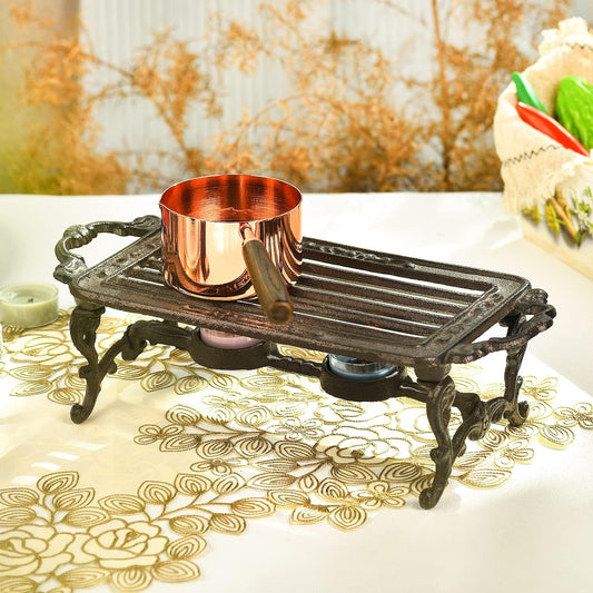 Sungmor Heavy Duty Cast Iron Teapot Dish Warmer Stable Holder for Tealight Stand | Tealight Warmer Decorative Stove for Villa Yard Balcony-Rectangle