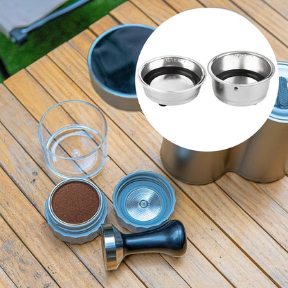 2Pcs Coffee Filter Basket, 51mm Pressurized Coffee Filter Cups Strainer Stainless Steel With Strainer, Coffee Detachable Espresso Machine Portafilter Basket Replacement for Home Office (Single+Double)