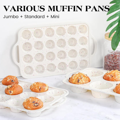 2 Pcs Silicone Muffin Pan for Baking with Metal Frame, Nonstick 12 Cup Regular Size Cupcake Pan, Silicone Muffin Tray for Egg Bites (Cream)