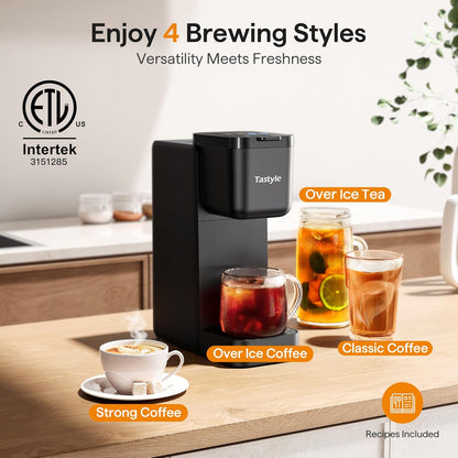 Single Serve Coffee Maker for K Cup, Ground and Tea Leaves, Hot and Iced Coffee Machines with Bold Setting, 6 to 16 Oz Brew Sizes, Compact for Small Spaces, Black (2.0 Version)