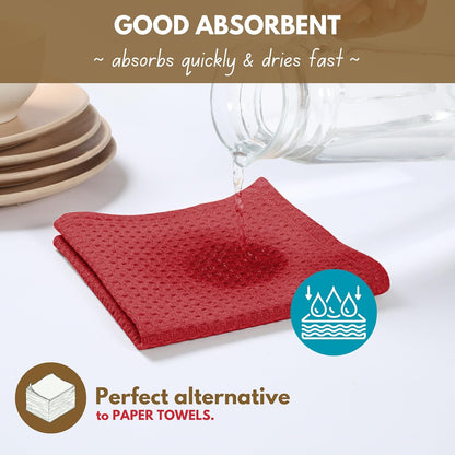 Native Fab Waffle 18 Pack Dish Cloths - 100% Cotton, 12"x12", Absorbent, Quick Drying, Washable Towels for Cleaning, Cooking & Baking - Ideal for Home, Hotels, Bars, Restaurants, Multiple Use - Red