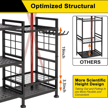 GIOTORENT 6 Tier Garden Tool Organizer, Garage Storage and Organization, Metal Yard Tools Storage Rack, Heavy Duty Garden Tool Organizer for Garage, Yard, Patio, Shed, Indoors and Outdoors, Black