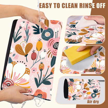 Dish Drying Mat Pink Flowers Berries Leaves Coffee Bar Mat for Countertop Absorbent Hide Stain Rubber Backed Dish Drainer Rack Pad Espresso Machine Dining Room Decor 11.8 x 19.7 Inch