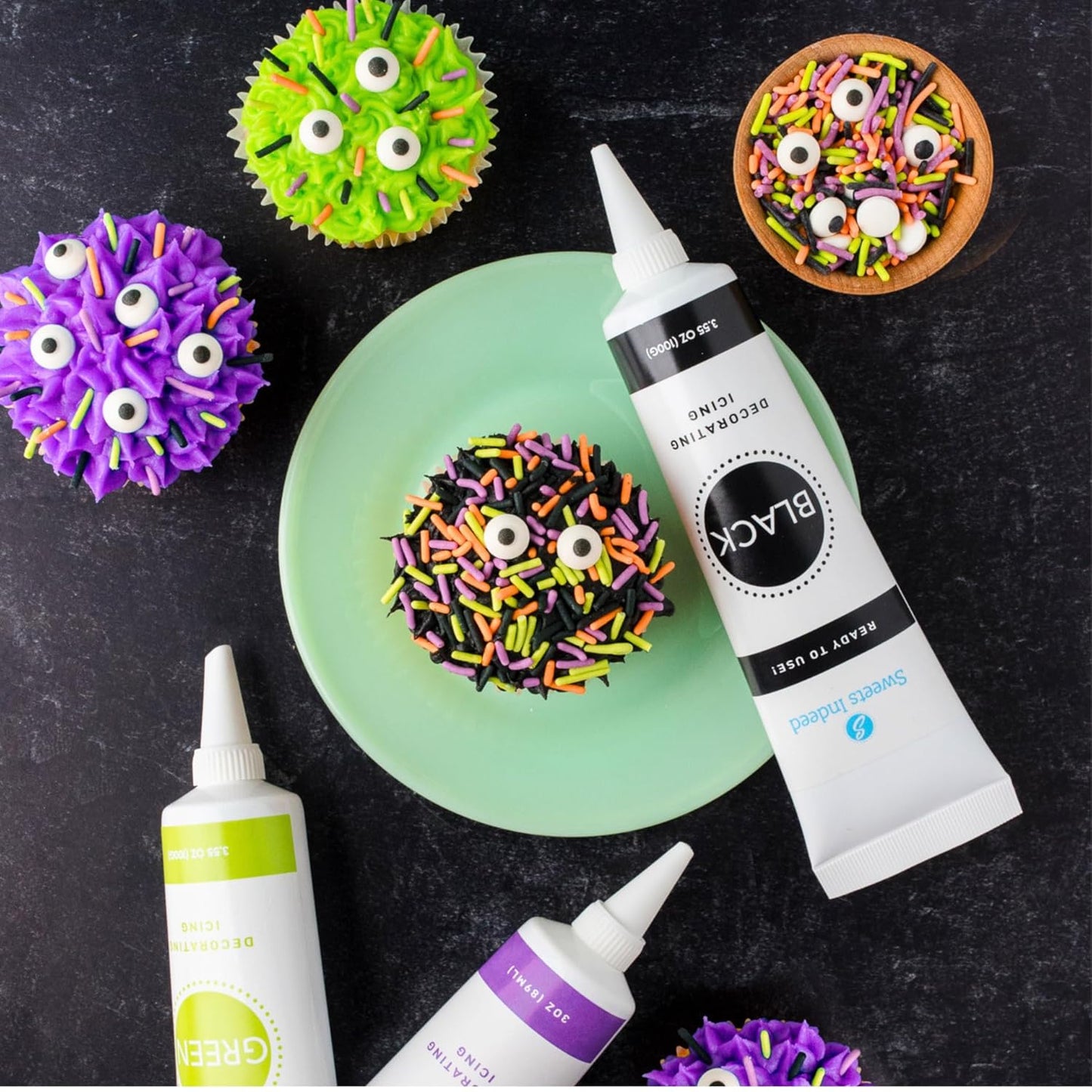 Sweets Indeed Frosting Kit plus Sprinkles Frosting Tubes nozzles 11.71 ounces Perfect for baking and cookie decoarting (Monster Mash)