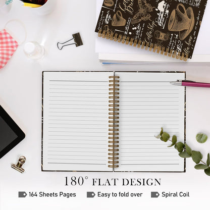 Retro Coffee Spiral Notebook, Coffee Themed Journal Notebook, Coffee Butterfly Notebooks for School Work, Coffee Tasting Office Supplies Gifts for Coffee Lovers Women Men, 5.5x8.3 Inch