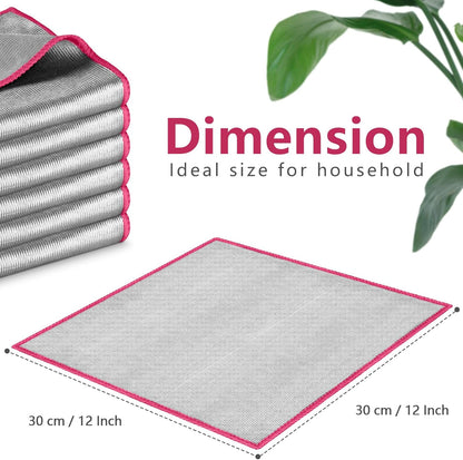 Airlab Glass Polishing Cloth Streak Free Miracle Microfiber Cleaning Cloth Lint Free Cleaning Rags for Glasses Kitchen Dish Mirrors Easy Clean, Pack of 6, 12" x 12", Sliver-Pink