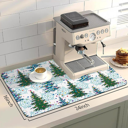 Bloss Coffee Bar Mat, Christmas 16"x24" Absorbent Bar Mat with Waterproof Rubber Back, Fit Under Coffee Maker Machine/Kitchen Counter