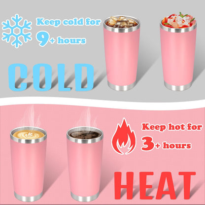 20 oz Tumbler with lid Double Wall Vacuum Insulated Tumblers Stainless Steel Coffee Mug Travel Coffee Tumbler Powder Coated Tumbler Cup Keep Hot&Cold - (Pink 6 Pack)