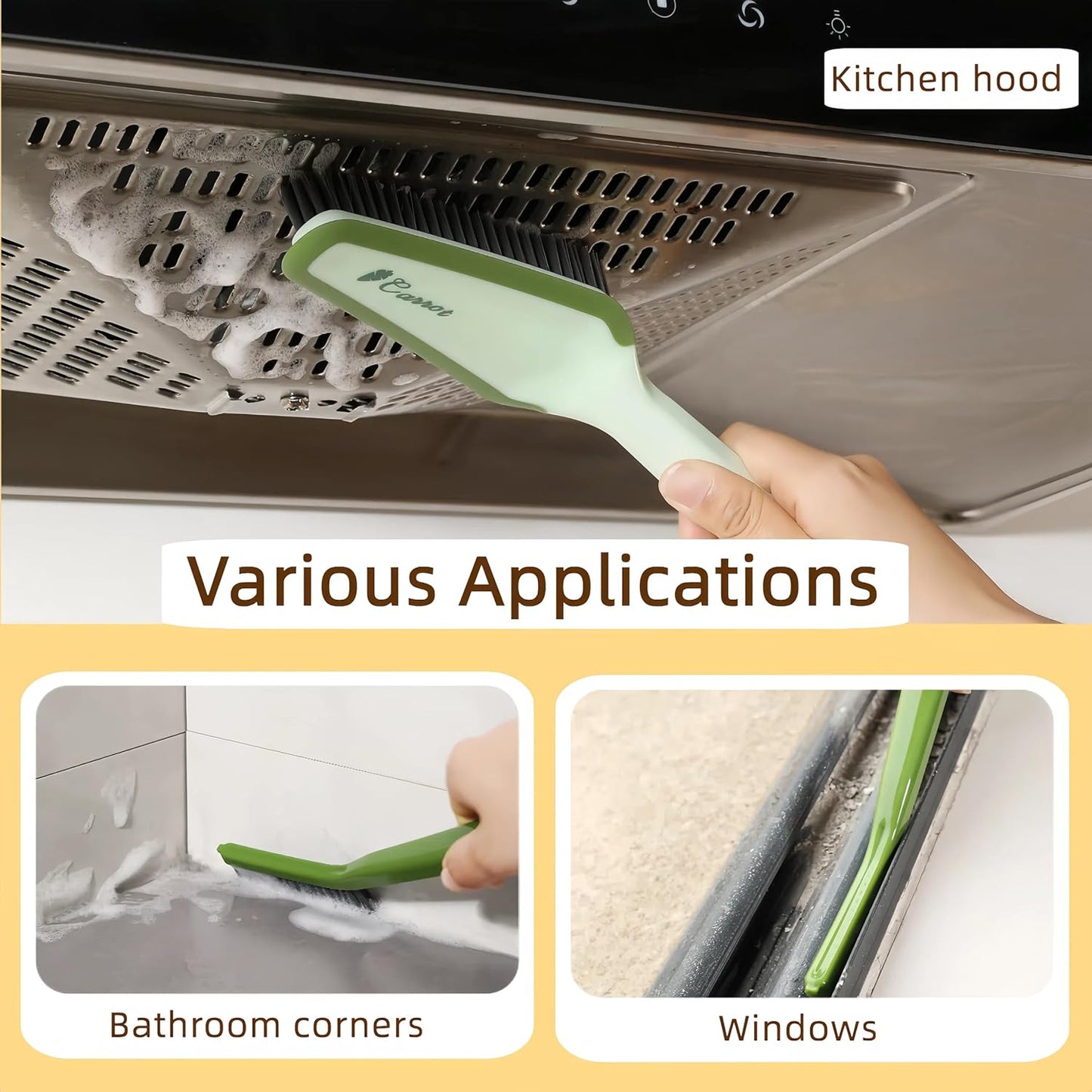 3 in 1 Detachable Household Cleaning Brush, Multifunctional Scrub Brush with Hard Bristle and Handle, Ideal Crevice Grout Scrubber Cleaner for Kitchen, Bathroom, Window, Shoes (Green)