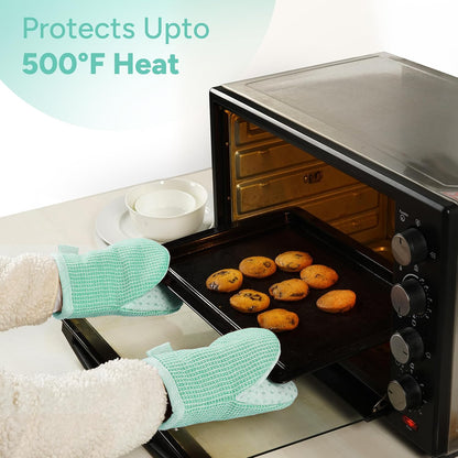 Casa Platino Heat Resistant Oven Mitts & Pot Holders, 4-Piece – Oven Mitt for Baking & BBQ, Potholders for Kitchens – Withstands Heat Up to 500°F, Soft, Durable & Non-Slip – Sage