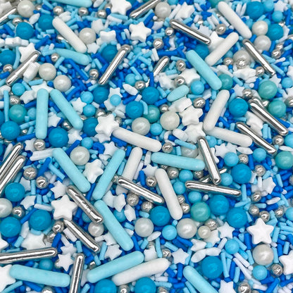 Manvscakes Sprinkles- Edible Cake and Cupcake Sprinkles with Assorted Shapes and Sizes for Parties, Metallic Sprinkle Mix for Cookies, Ice Cream, Cake and Cupcake Decorating, 4 oz, Blue sprinkles