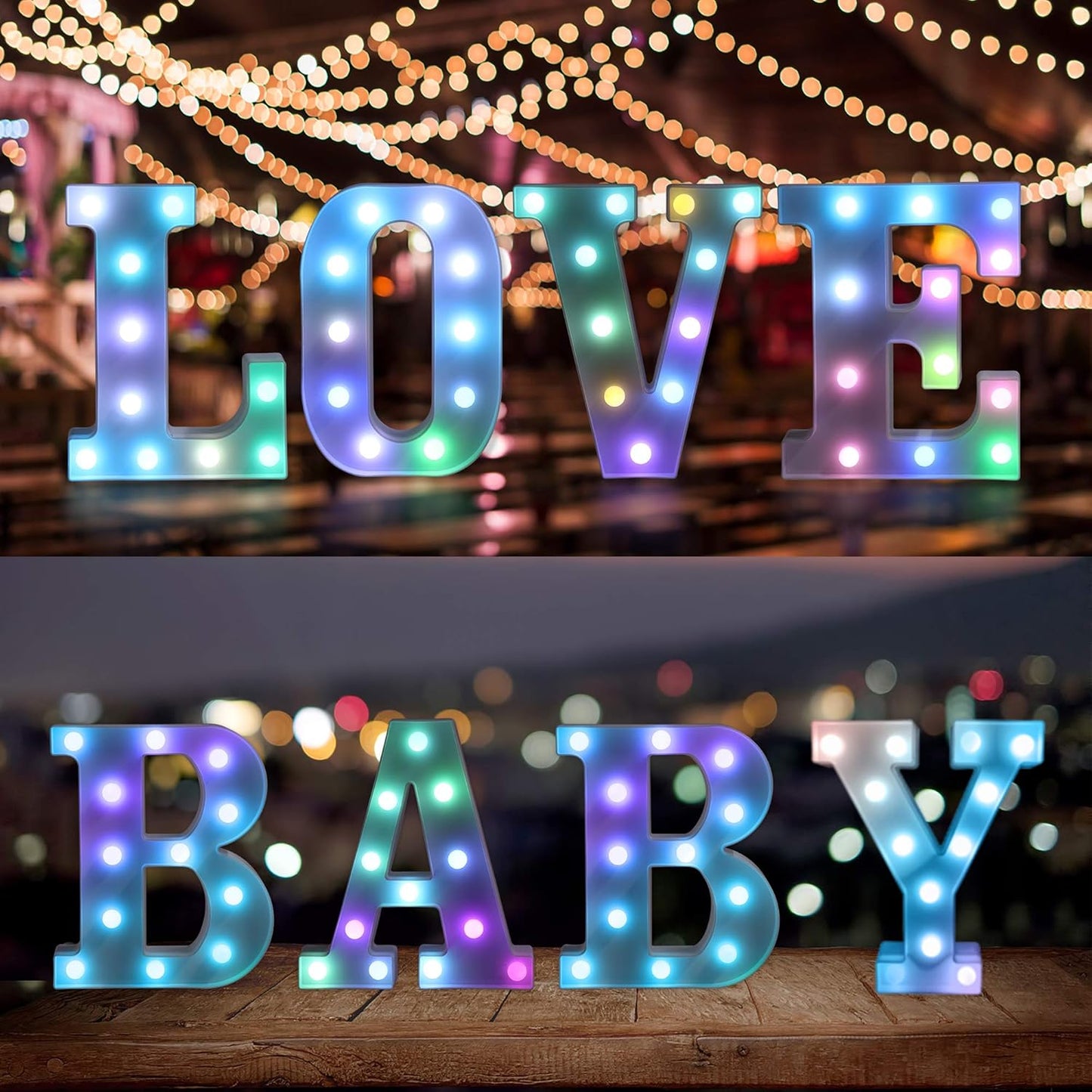 Foaky Colorful LED Letter Lights with Remote,Marquee Light Up Letters Sign for Night Light Wedding/Birthday Party Battery Powered Christmas Lamp Home Bar Decoration(R)