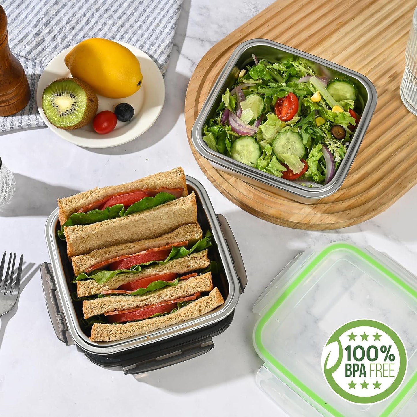 3 Pack Sandwich Containers, 24oz Stainless Steel Sandwich Box with Airtight Lids, Reusable Metal Meal Prep Lunch Boxes, BPA-Free, Dishwasher Safe, Food Storage Containers for Families (Black)