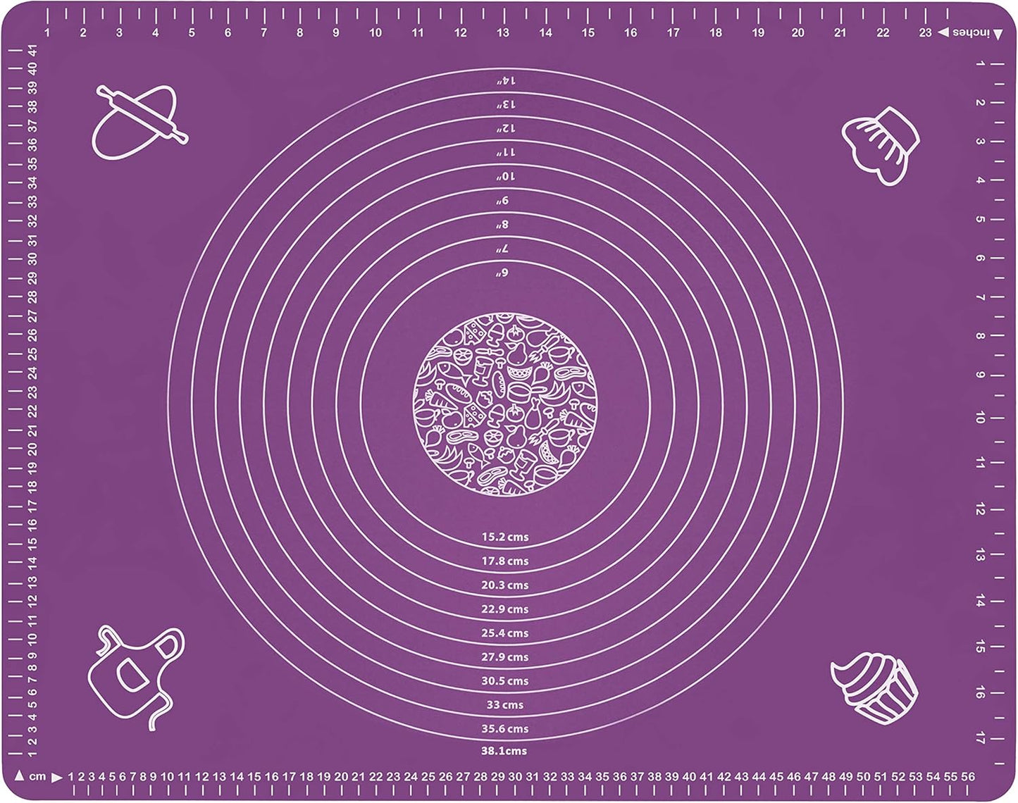 Silicone Baking Mat for Rolling Pastry Dough with Measurements, 25.6 x 17.7 BPA Free Non stick and Non Slip Purple Table Sheet Baking Supplies for Bake Pizza Cake