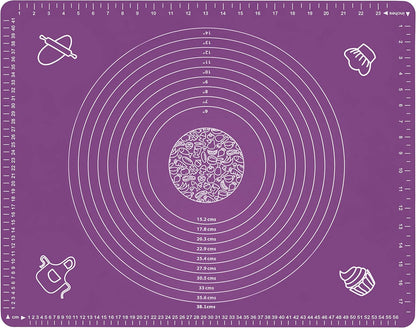 Silicone Baking Mat for Rolling Pastry Dough with Measurements, 25.6 x 17.7 BPA Free Non stick and Non Slip Purple Table Sheet Baking Supplies for Bake Pizza Cake