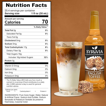 Syruvia Pistachio Latte Syrup & English Toffee Syrup - 25.4 fl oz. Premium Coffee Flavoring Syrup. Kosher, & Gluten-Free. Perfect for Enhancing Drinks, Smoothies, Sodas, Shakes, Desserts, & More.