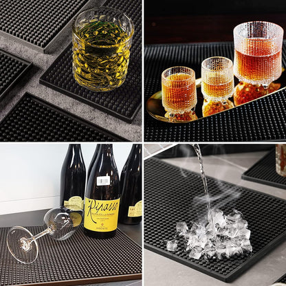 Bar Mats 2PCS 6" x 12" Small Black, Countertop Coffee Mat for Home Bar, Service Spill Mat for Cocktail Bartender Kitchen, PVC Counter Top Cup Glasses Dish Drying Mat, 2Pac(Black)