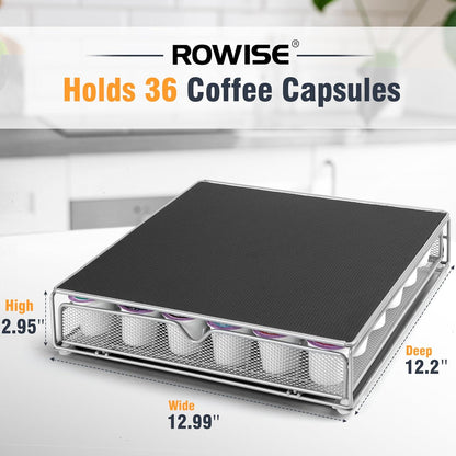 Coffee Pod Drawer, K-Cup Holder Drawer for 36 Coffee Pods Storage, Under Coffee Pot Storage and Sliding Drawer, Office or Home Kitchen Counter Organizer