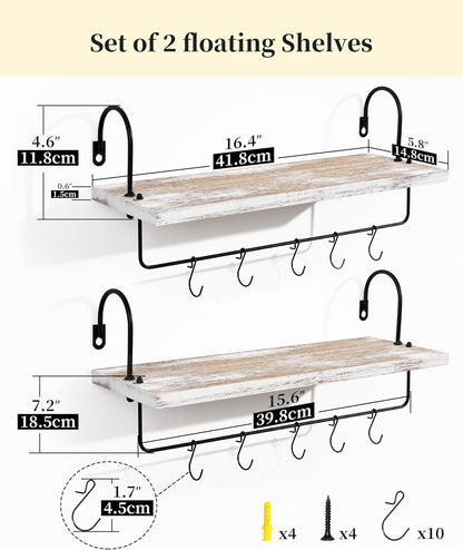 Coffee Mug Holder, Coffee Bar Shelf with Hooks Wall Mount Cup Organizer Mug Racks Pods Storage Hanger Farmhouse Kitchen Decor, White