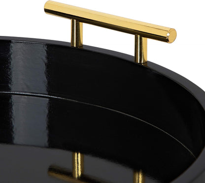 Kate and Laurel Lipton Modern Round Tray, 15.5" Diameter, Black and Gold, Decorative Accent Tray for Storage and Display