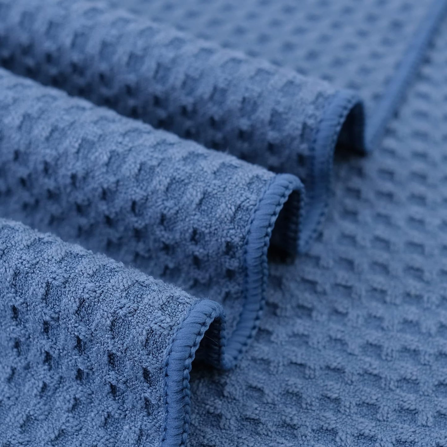 POLYTE Ultra Premium Microfiber Kitchen Dish Hand Towel Waffle Weave, 8 Pack (16x28 in, Blue)