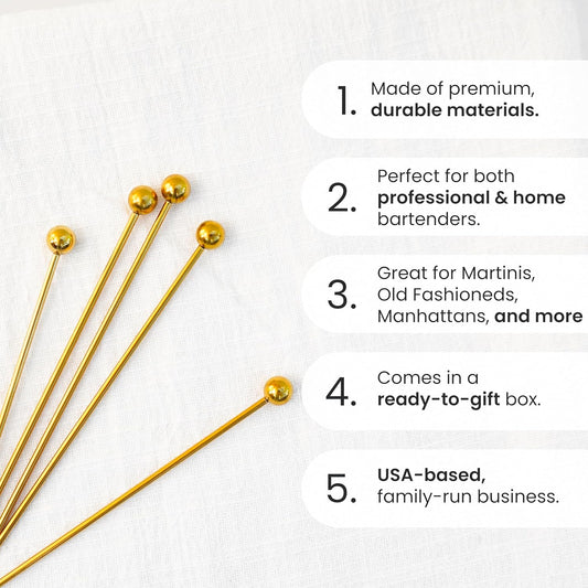 A Bar Above Antique Copper Cocktail Picks, 12 Reusable Metal Drink Garnish Sticks for Appetizers, Shrimp Cocktail, and Bloody Mary Skewers, 8-Inch Stainless Steel Stir Picks Combo