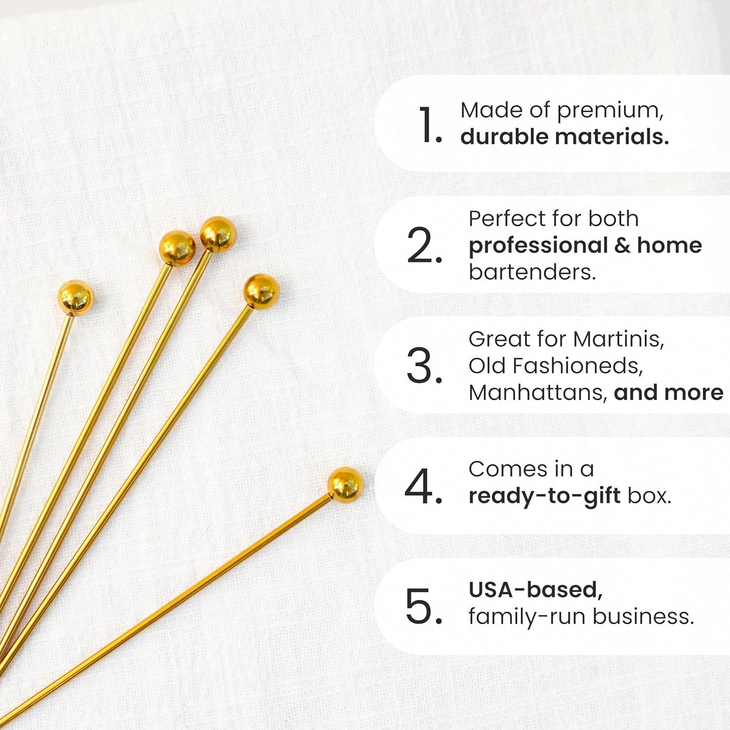 A Bar Above Stainless Steel Cocktail Picks, 12 Durable 8-Inch Garnish Skewers for Bloody Marys, Shrimp Cocktail, and Appetizers, Reusable Drink Stir Sticks for Bars, Events, and Parties