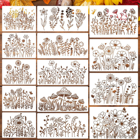 Flower Stencils for Painting Wildflower Stencils Reusable Floral Stencil for Crafts Wall Canvas Fabrics Furniture Card