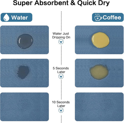Dish Drying Mats, 16''x24'', Absorbent Bar Mats for Kitchen Counter, Anti Spill, Rubber Backed, Fit Under Coffee Maker & Espresso Machine, Blue
