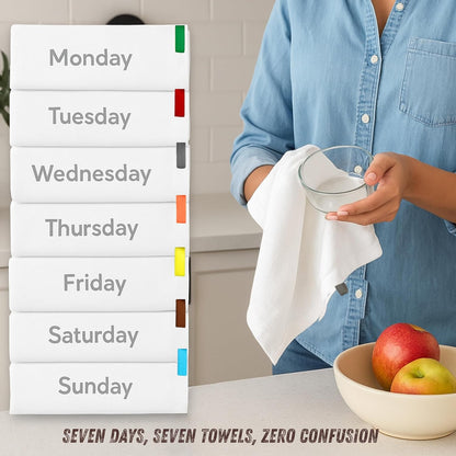 Premium Cotton Kitchen Towels Set of 7 – Ultra Absorbent & Soft Dish Towels with Color Hanging Loops – Quick Dry, Lint-Free Tea Towels for Cooking, Cleaning & Baking - 28" x 28"
