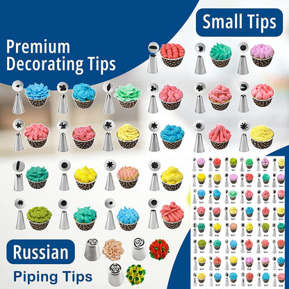 204 PCS Cake Decorating Kit, Aluminum Rotating Turntable Stand, Baking Supplies Kit Set with 4 Springform Pan Sets, 55 Icing Piping Nozzles, Cake Topper, Icing Spatula, Scraper, Pro Baking Tools