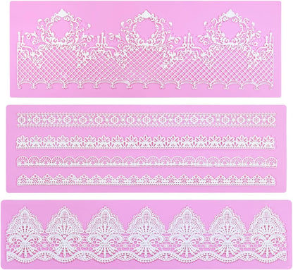 Silicone Molds for Cake Decorating - Embossing Lace Fondant Molds, Cake Flowers Lace Mats Set of 3