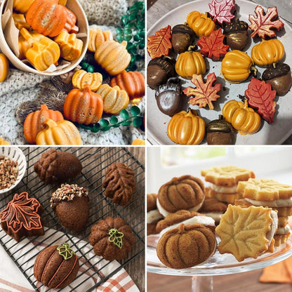 Thanksgiving Fall Silicone Molds Halloween Pumpkin Candy Mold Maple Leaf Fondant Molds Autumn Leaves Chocolate Cake Pan Baking Tray Mold for Thanksgiving Halloween Cake Cupcake Decorations