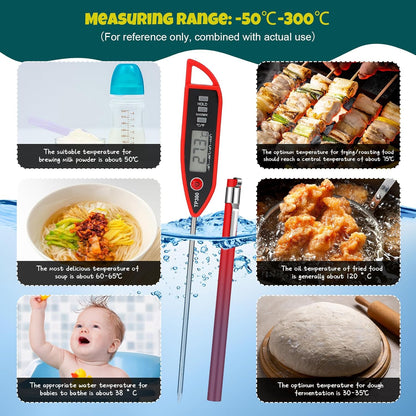 6 Set Waterproof Food Thermometer for Water, Liquid, Candle and Cooking Digital Meat Thermometer with Long Probe Instant Read for Kitchen BBQ Grill Candy (Red)