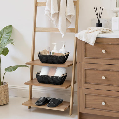 StorageWorks Black Wicker Storage Basket for Organizing with Wooden Handles, Small Woven Basket for Bathroom, Toilet Paper, 2-Pack