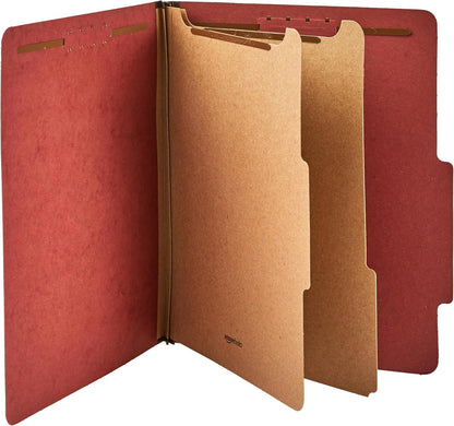 Amazon Basics Classification Folder with Prongs, Pressboard, 2 Dividers, 2-Inch Expansion, 12.17 x 10.67 inch (Letter) Size, Red, Pack of 10