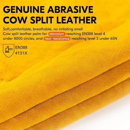 Vgo... 1-Pairs Unlined Cowhide Split Leather Work and Driver Gloves, for Heavy Duty, Truck Driving, Warehouse, Gardening, Farm (Size M, Gold, CB9501)